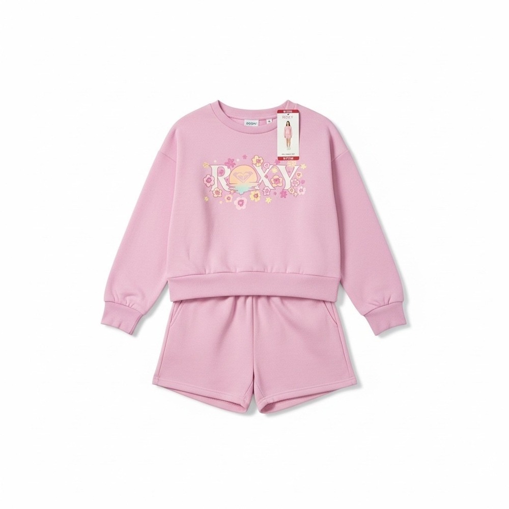 Roxy Girls 2-Piece Sweatshirt and Shorts Set Purple Floral Size M 7/8 NEW